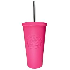 STARBUCKS | 2014 Matte Hot Barbie Pink Stainless Steel Tumbler Straw New Rare